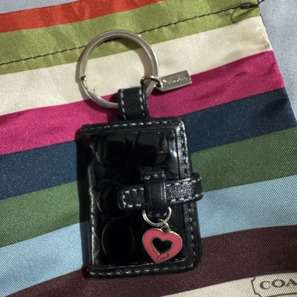 RARE Vintage Coach Black Leather Keychain with Clear Photo Holder